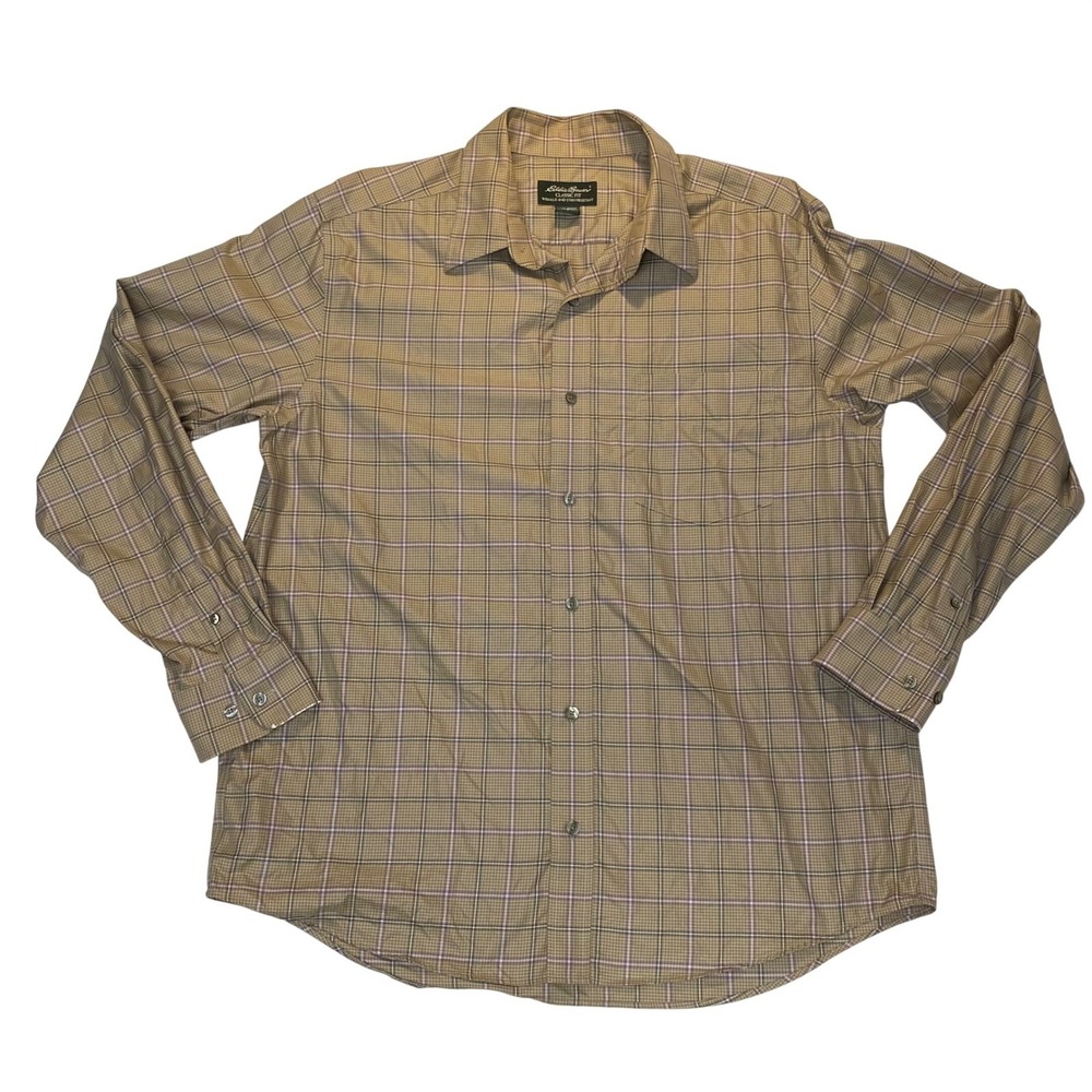 Eddie Bauer Classic Fit Wrinkle & Stain Resistant Plaid Shirt Men's Large Fall07